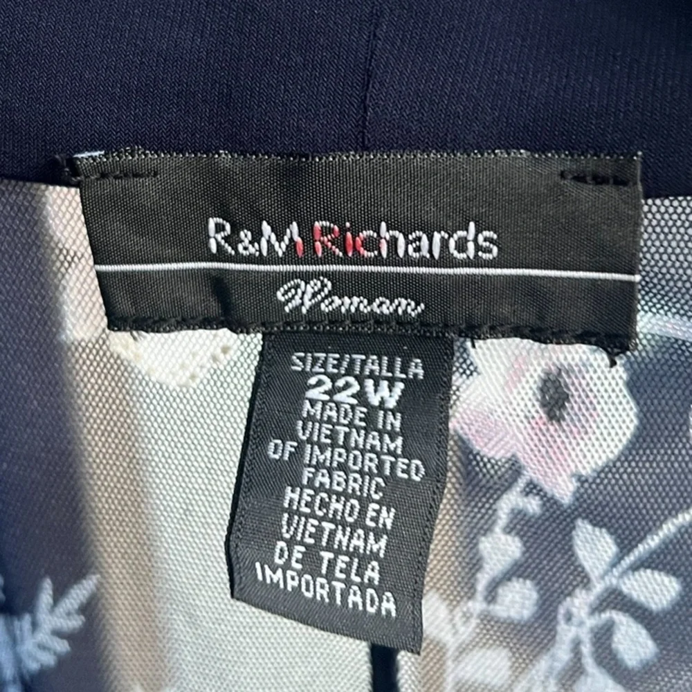 🆕 R&M Richards 22W Navy Pink Floral Mesh Jacket Kimono Cardigan Duster Plus Size - Picture 12 of 16